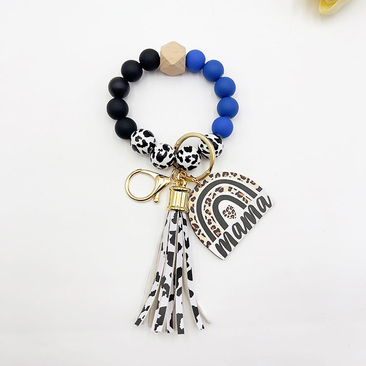 Wholesale Lacquer Round Beads Cow Pattern Wooden Beads Rainbow Wooden Sign Tassel Bracelet Keychain